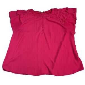 ZAC & RACHEL WOMAN Hot Pink Chiffon Blouse Tiered Sleeve Bobble Trim Sz 1X Fairy